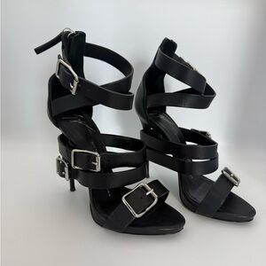 Giuseppe Zanotti Black Leather Multi-Buckle Stiletto Sandals